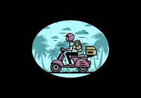 el hombre se va de vacaciones montando scooter ilustración vector