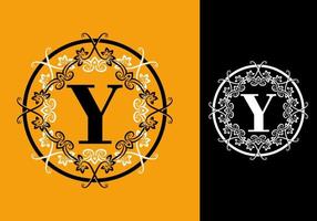 Yellow black of Y initial letter in circle frame ornament vector