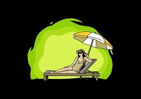 relájese en la silla de playa bajo la ilustración del paraguas vector