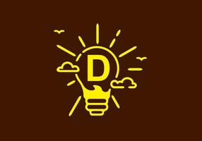 Yellow color of D initial letter in bulb shape with dark background vector