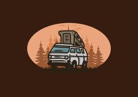 Camping van in the jungle illustration vector