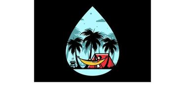 Tent and hammock with coconut trees illustration vector