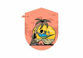 Man on hammock in skull shape illustration vector