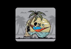 Man on hammock in skull shape illustration vector