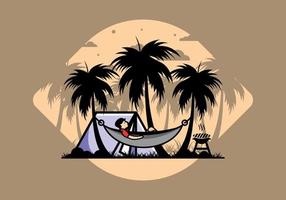 carpa y hamaca con ilustración de cocoteros vector