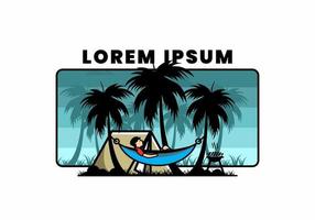 Tent and hammock with coconut trees illustration vector