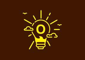Yellow color of O initial letter in bulb shape with dark background