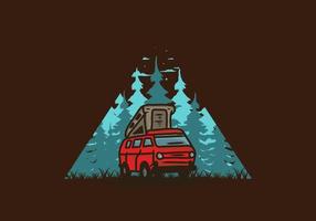 Camping van in the jungle illustration vector