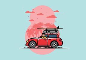 ilustración de un hombre montando un coche de vacaciones vector