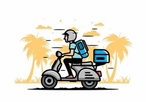 el hombre se va de vacaciones montando scooter ilustración vector