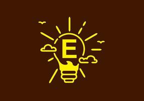 Yellow color of E initial letter in bulb shape with dark background vector