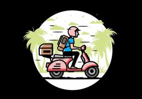 el hombre se va de vacaciones montando scooter ilustración vector