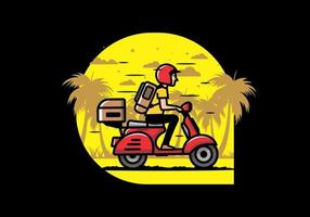 el hombre se va de vacaciones montando scooter ilustración vector