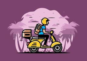 el hombre se va de vacaciones montando scooter ilustración vector