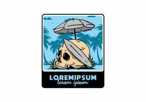 illustration of skull with surfing board under beach umbrella vector