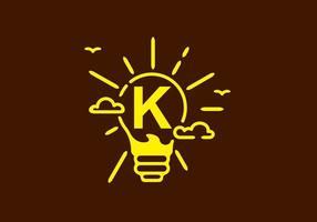 color amarillo de la letra inicial k en forma de bombilla con fondo oscuro vector