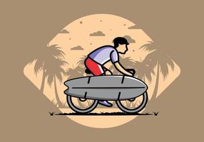 Ride a bike with a surf board illustration vector