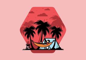 carpa y hamaca con ilustración de cocoteros vector