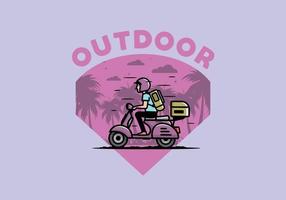 el hombre se va de vacaciones montando scooter ilustración vector