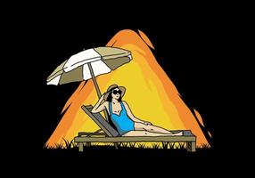 Relax on the beach chair under the umbrella illustration vector