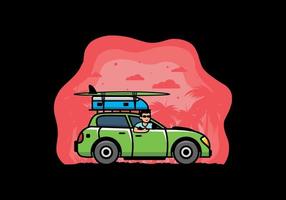 illustration of a man riding a car for vacation vector