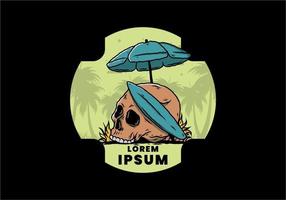 illustration of skull with surfing board under beach umbrella vector