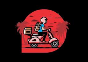 el hombre se va de vacaciones montando scooter ilustración vector