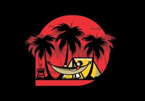 Tent and hammock with coconut trees illustration vector