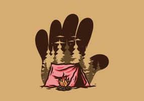 Forest camping with bonfire illustration badge vector