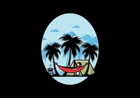 Tent and hammock with coconut trees illustration vector