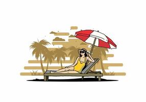 Relax on the beach chair under the umbrella illustration vector