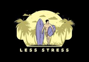 The shirtless man holding surfboard illustration vector