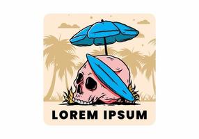 illustration of skull with surfing board under beach umbrella vector