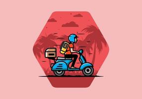 el hombre se va de vacaciones montando scooter ilustración vector