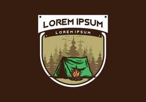 campamento forestal con insignia de ilustración de hoguera vector