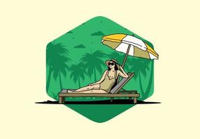 Relax on the beach chair under the umbrella illustration vector