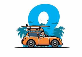 illustration of a man riding a car for vacation vector