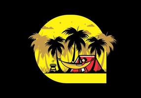 Tent and hammock with coconut trees illustration vector