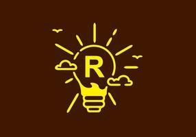 Yellow color of R initial letter in bulb shape with dark background vector