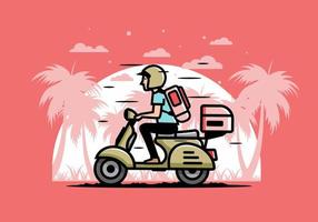 el hombre se va de vacaciones montando scooter ilustración vector