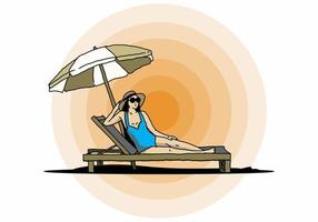 Relax on the beach chair under the umbrella illustration vector