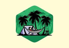 carpa y hamaca con ilustración de cocoteros vector