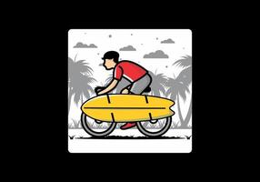 Ride a bike with a surf board illustration vector