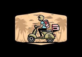 el hombre se va de vacaciones montando scooter ilustración vector