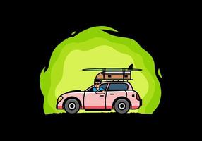 illustration of a man riding a car for vacation vector