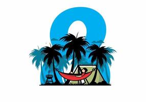 Tent and hammock with coconut trees illustration vector