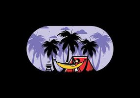 Tent and hammock with coconut trees illustration vector