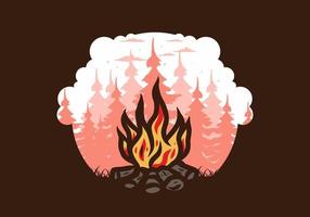 Bonfire in the jungle badge illustration vector