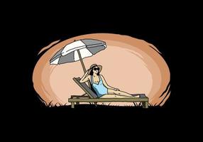 Relax on the beach chair under the umbrella illustration vector