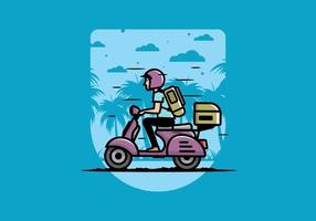 Man goes on vacation riding scooter illustration vector